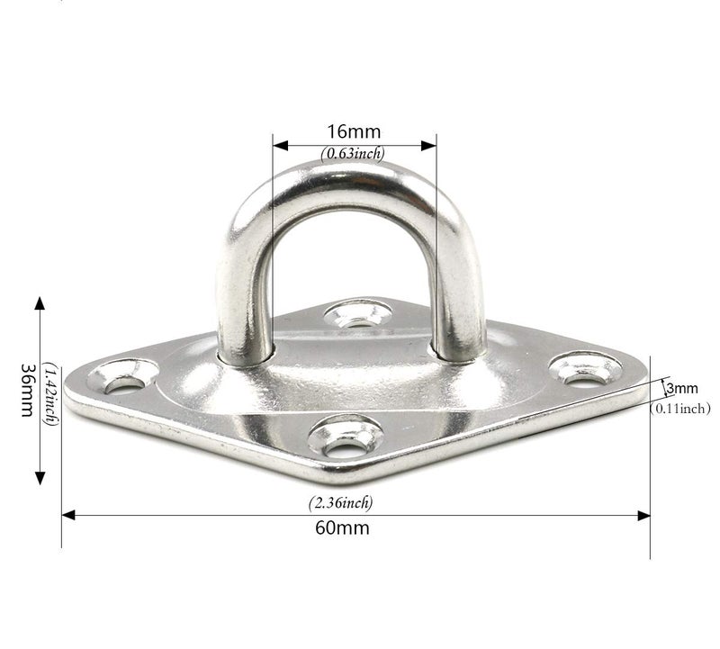 Lind Kitchen 2-Pack M5 Ceiling & Wall Mount Hanging Hardware Fitting Set 304 Stainless Steel Heavy Duty Diamond Pad Eye Hook Plate + Snap Hook for Yoga Hammock Swing Marine Boat Application - Image 4